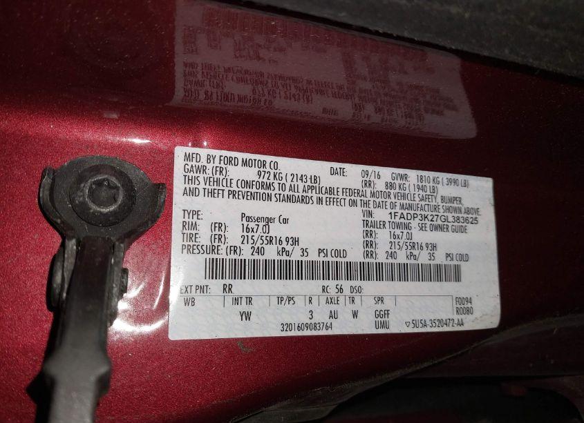 Photo 9 of 2016 Ford Focus SE (VIN 1FADP3K27GL383625)