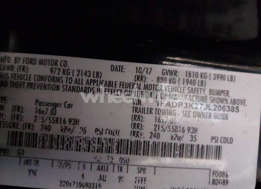 Photo 9 of 2018 Ford Focus SE (VIN 1FADP3K27JL206385)