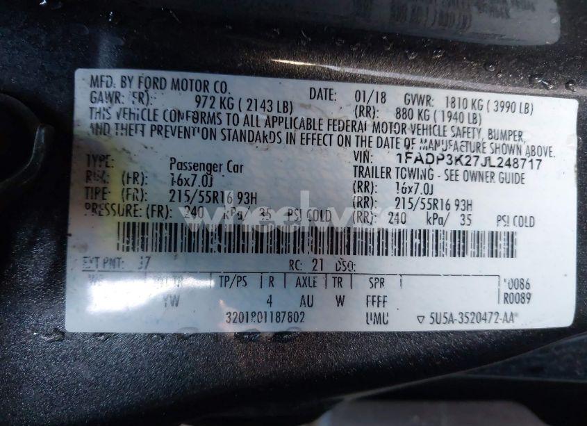 Photo 9 of 2018 Ford Focus SE (VIN 1FADP3K27JL248717)