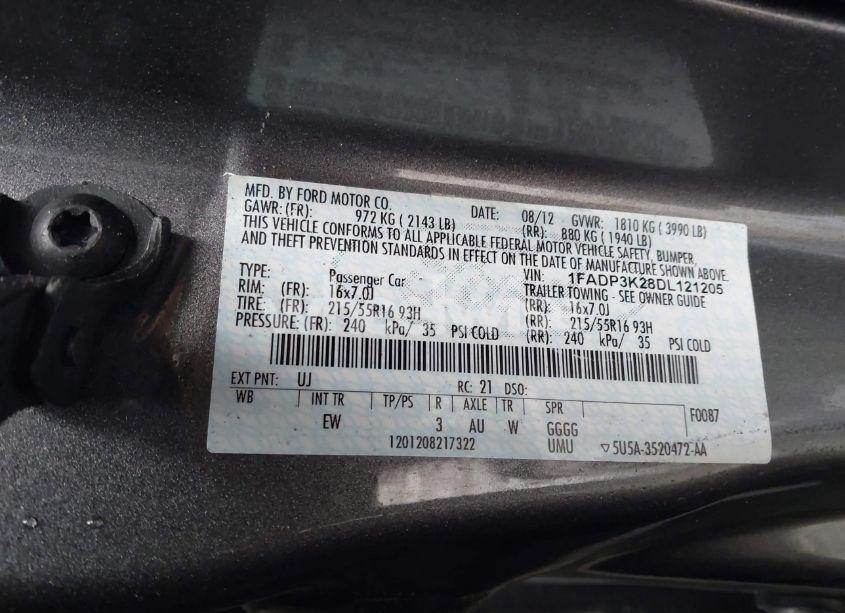 Photo 9 of 2013 Ford Focus SE (VIN 1FADP3K28DL121205)