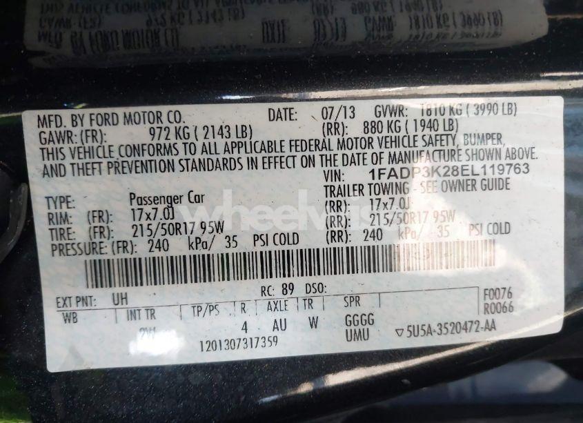 Photo 9 of 2014 Ford Focus SE (VIN 1FADP3K28EL119763)