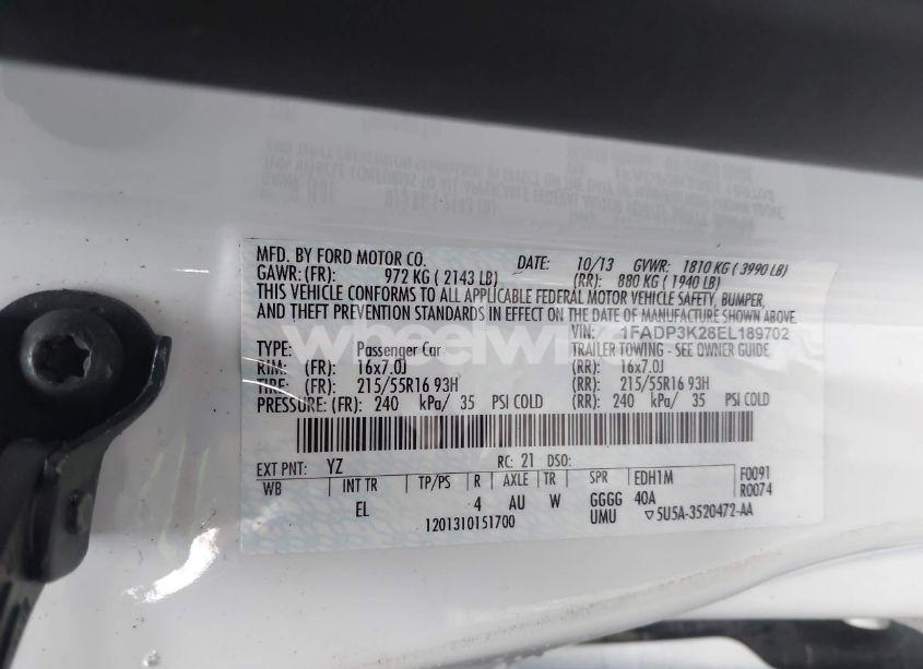 Photo 9 of 2014 Ford Focus SE (VIN 1FADP3K28EL189702)