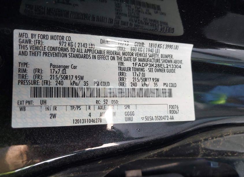 Photo 9 of 2014 Ford Focus SE (VIN 1FADP3K28EL213304)