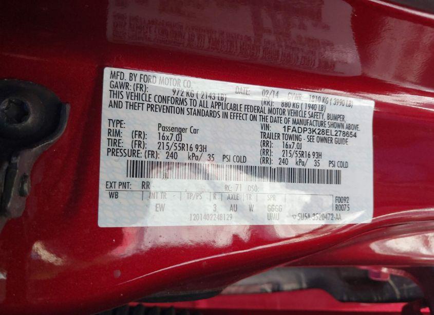 Photo 9 of 2014 Ford Focus SE (VIN 1FADP3K28EL278654)