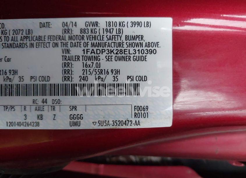 Photo 9 of 2014 Ford Focus SE (VIN 1FADP3K28EL310390)