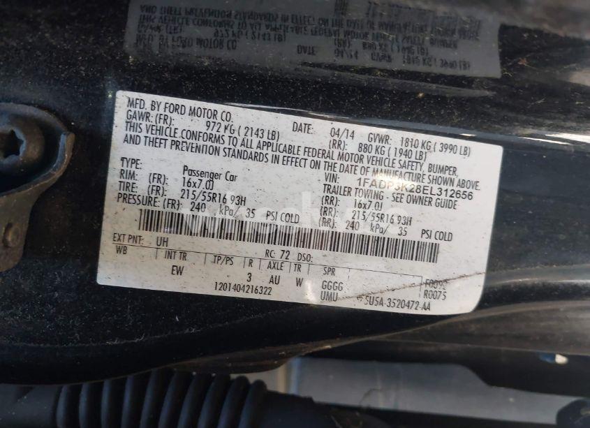 Photo 9 of 2014 Ford Focus SE (VIN 1FADP3K28EL312656)