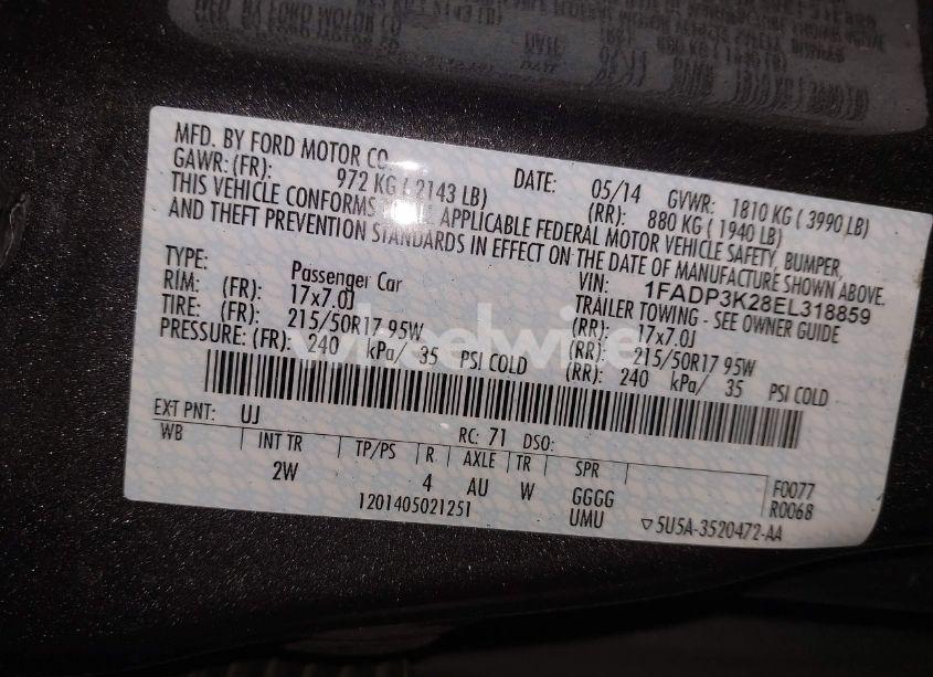 Photo 9 of 2014 Ford Focus SE (VIN 1FADP3K28EL318859)