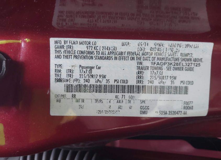 Photo 9 of 2014 Ford Focus SE (VIN 1FADP3K28EL327125)