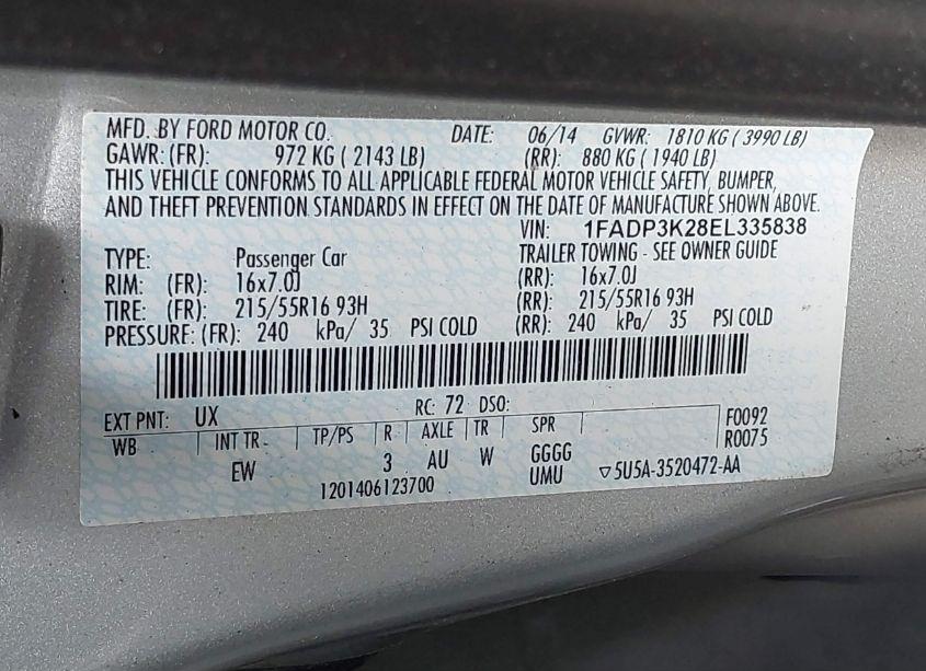 Photo 9 of 2014 Ford Focus SE (VIN 1FADP3K28EL335838)