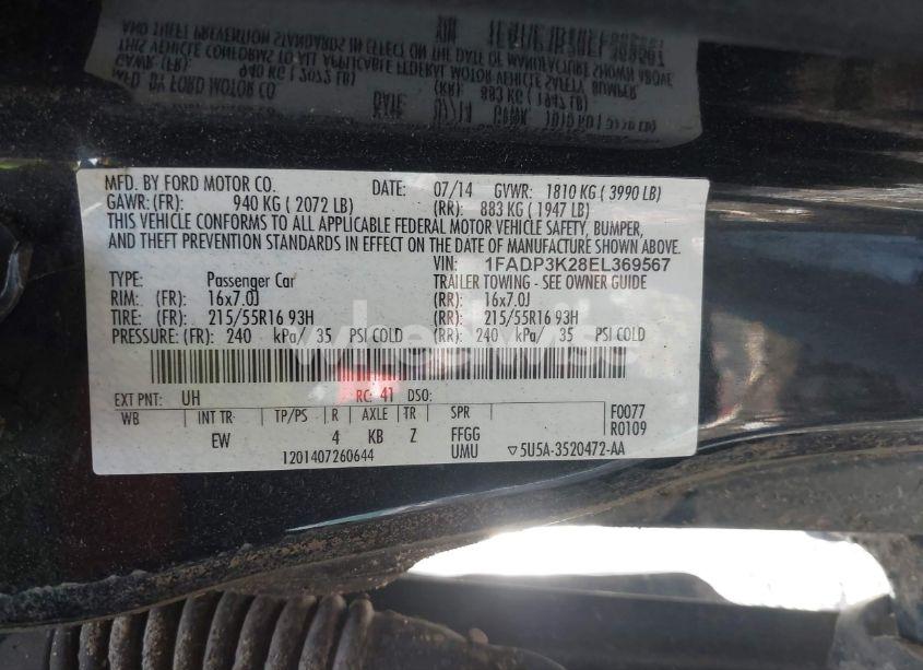 Photo 9 of 2014 Ford Focus SE (VIN 1FADP3K28EL369567)