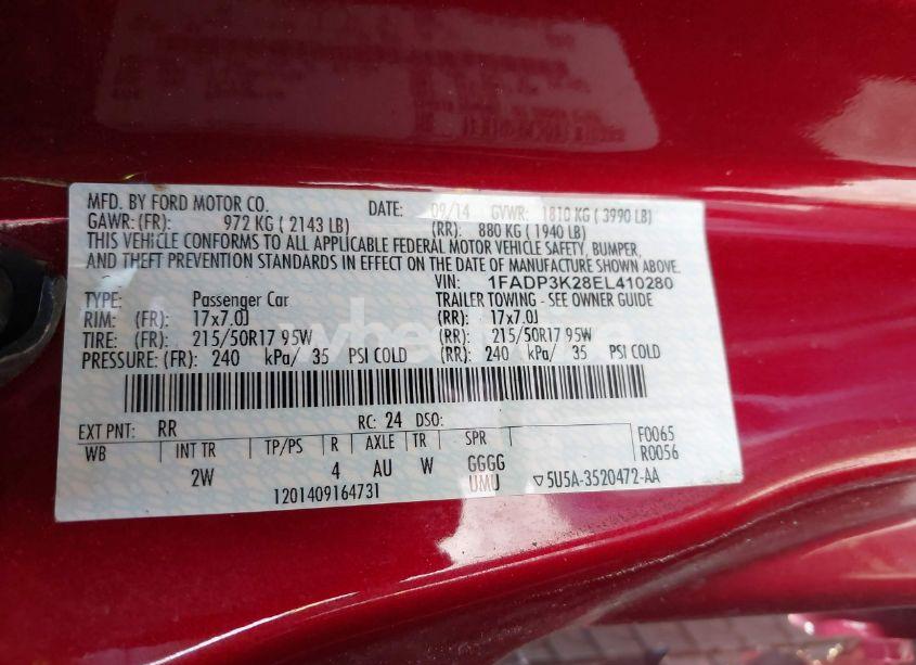 Photo 9 of 2014 Ford Focus SE (VIN 1FADP3K28EL410280)