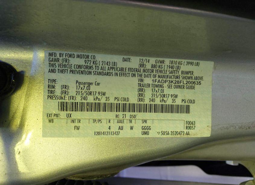 Photo 9 of 2015 Ford Focus SE (VIN 1FADP3K28FL200635)