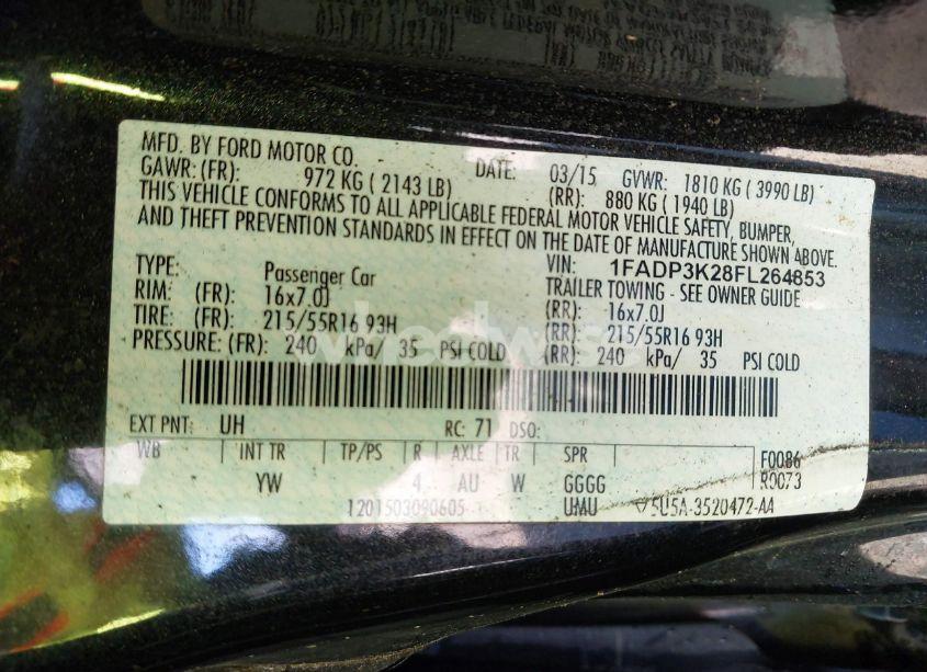 Photo 9 of 2015 Ford Focus SE (VIN 1FADP3K28FL264853)