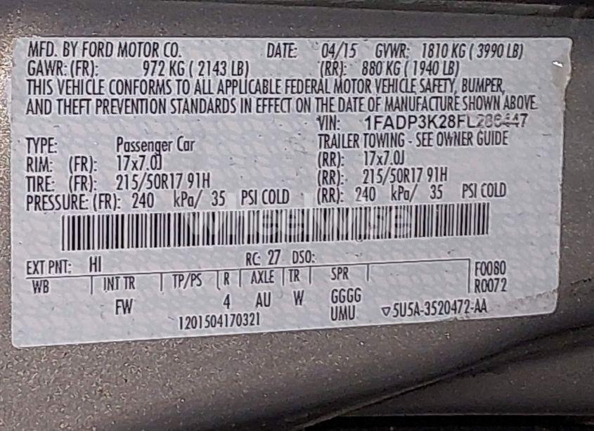Photo 9 of 2015 Ford Focus SE (VIN 1FADP3K28FL286447)