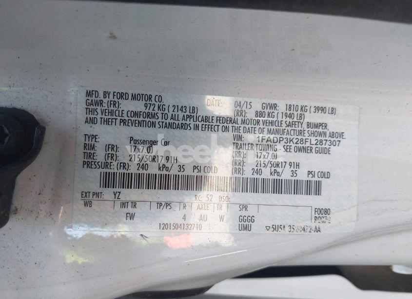 Photo 9 of 2015 Ford Focus SE (VIN 1FADP3K28FL287307)