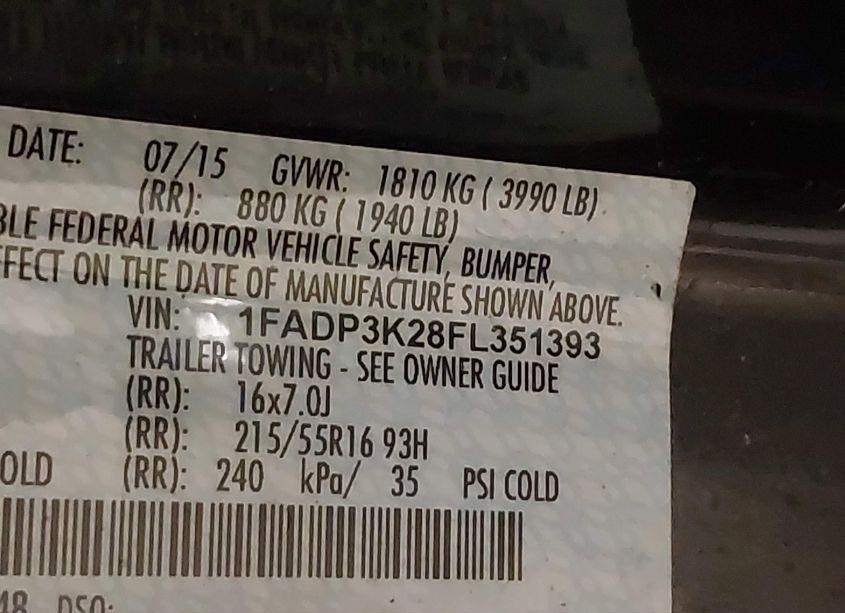 Photo 9 of 2015 Ford Focus SE (VIN 1FADP3K28FL351393)