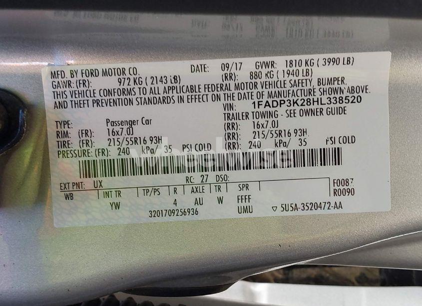 Photo 9 of 2017 Ford Focus SE (VIN 1FADP3K28HL338520)