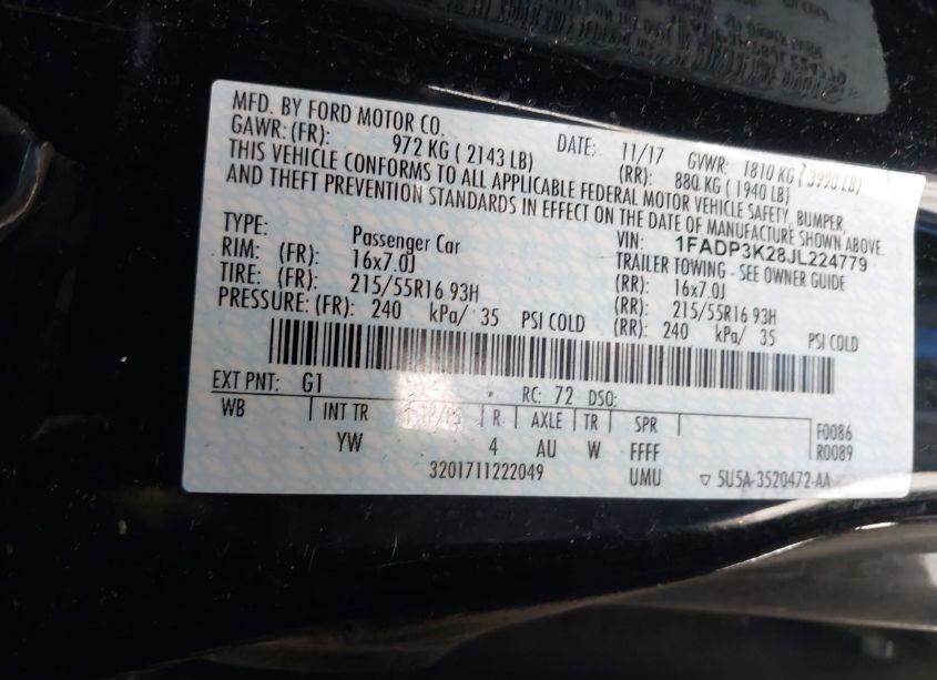 Photo 9 of 2018 Ford Focus SE (VIN 1FADP3K28JL224779)