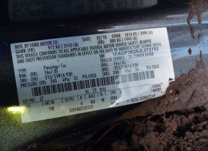 Photo 9 of 2018 Ford Focus SE (VIN 1FADP3K28JL272752)