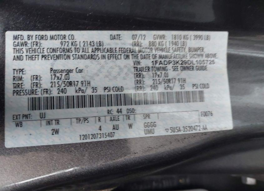 Photo 9 of 2013 Ford Focus SE (VIN 1FADP3K29DL105725)