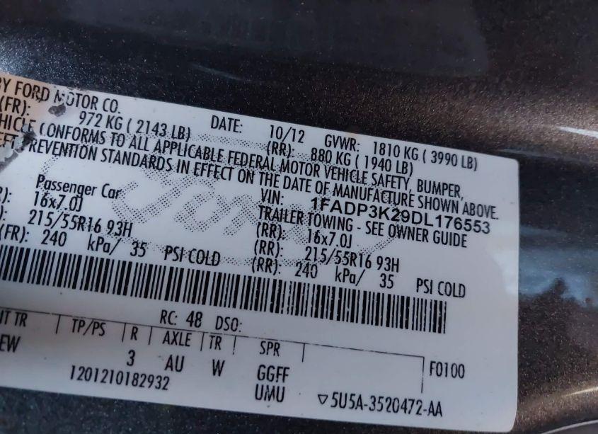 Photo 9 of 2013 Ford Focus SE (VIN 1FADP3K29DL176553)