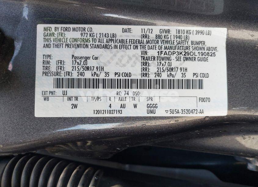 Photo 9 of 2013 Ford Focus SE (VIN 1FADP3K29DL190825)