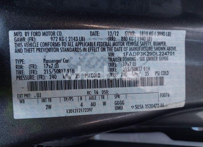 Photo 9 of 2013 Ford Focus SE (VIN 1FADP3K29DL224701)