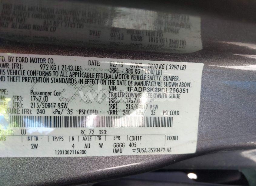 Photo 9 of 2013 Ford Focus SE (VIN 1FADP3K29DL266351)