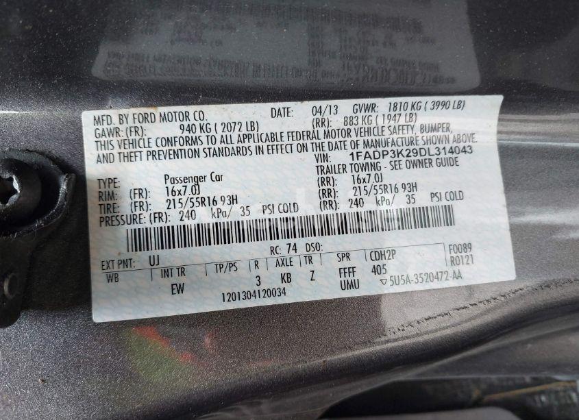 Photo 9 of 2013 Ford Focus SE (VIN 1FADP3K29DL314043)