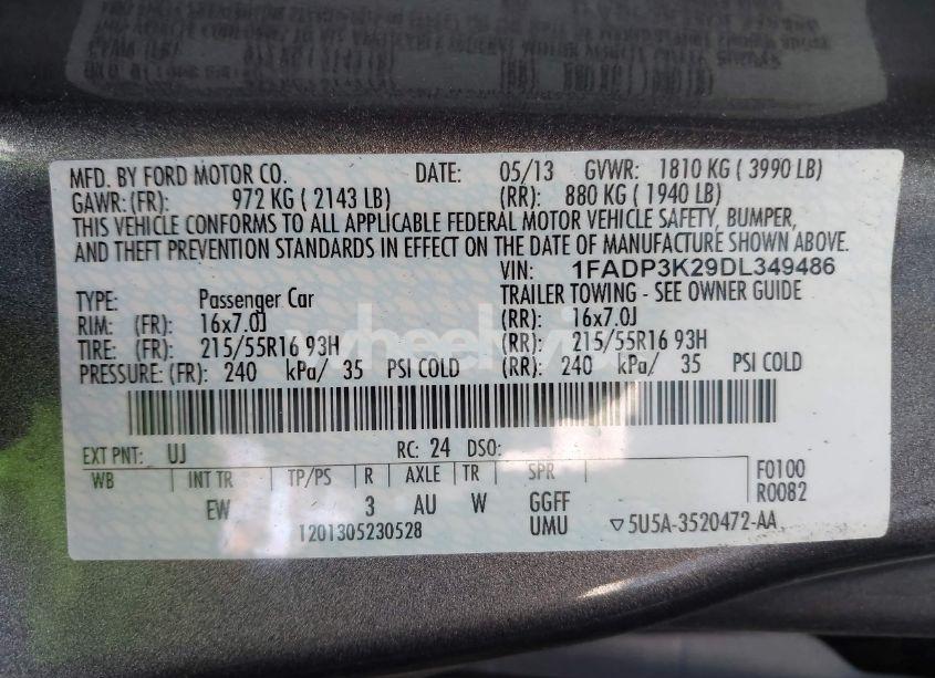 Photo 9 of 2013 Ford Focus SE (VIN 1FADP3K29DL349486)