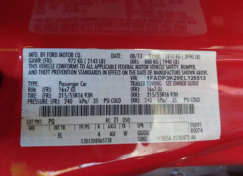 Photo 9 of 2014 Ford Focus SE (VIN 1FADP3K29EL126513)