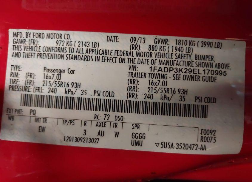 Photo 9 of 2014 Ford Focus SE (VIN 1FADP3K29EL170995)