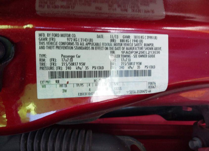 Photo 9 of 2014 Ford Focus SE (VIN 1FADP3K29EL213036)