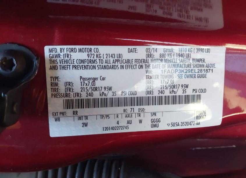 Photo 9 of 2014 Ford Focus SE (VIN 1FADP3K29EL281871)