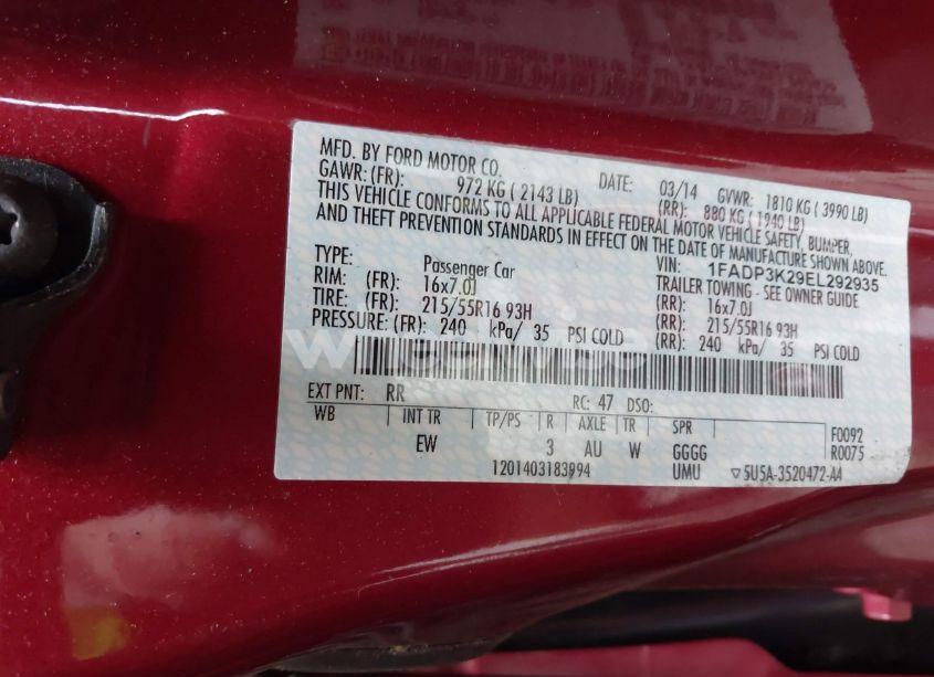 Photo 9 of 2014 Ford Focus SE (VIN 1FADP3K29EL292935)