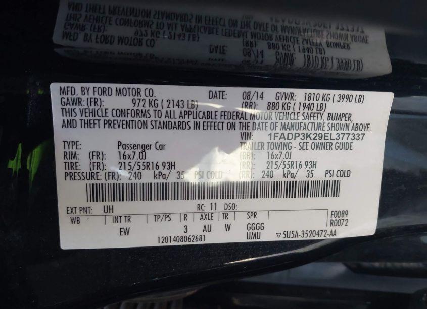 Photo 9 of 2014 Ford Focus SE (VIN 1FADP3K29EL377337)