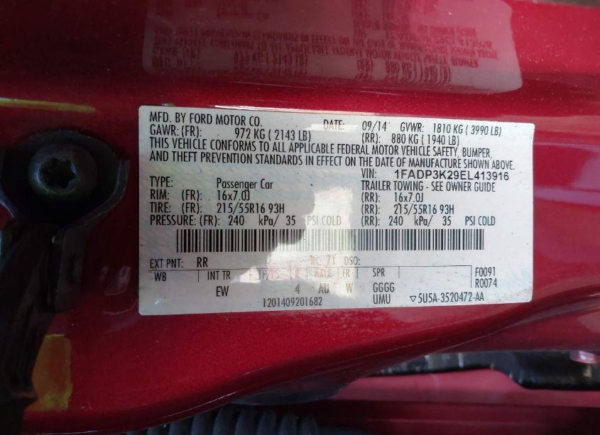 Photo 9 of 2014 Ford Focus SE (VIN 1FADP3K29EL413916)