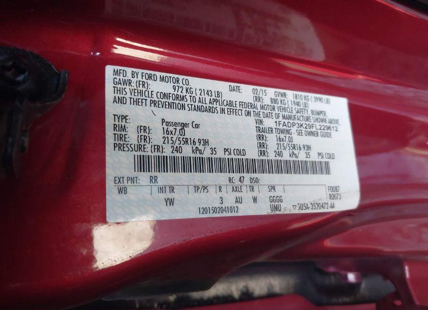 Photo 9 of 2015 Ford Focus SE (VIN 1FADP3K29FL229612)