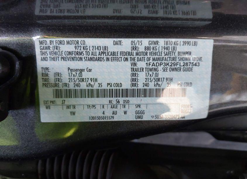 Photo 9 of 2015 Ford Focus SE (VIN 1FADP3K29FL287543)