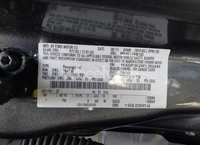 Photo 9 of 2015 Ford Focus SE (VIN 1FADP3K29FL362449)