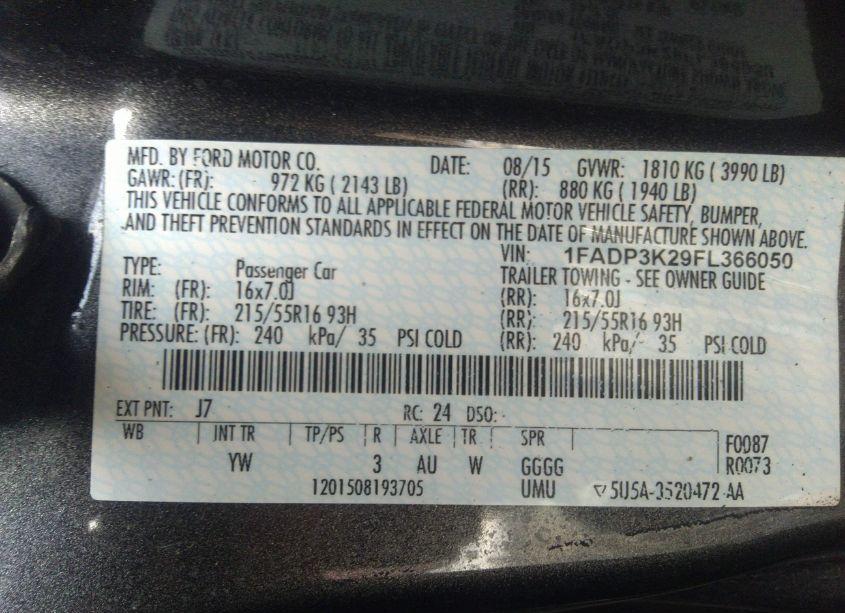 Photo 9 of 2015 Ford Focus SE (VIN 1FADP3K29FL366050)