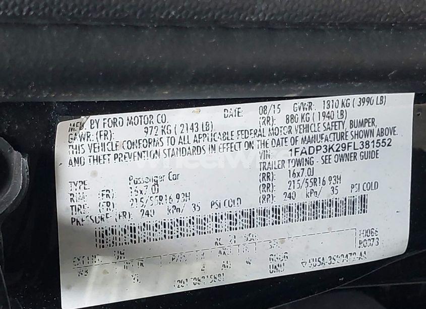 Photo 9 of 2015 Ford Focus SE (VIN 1FADP3K29FL381552)