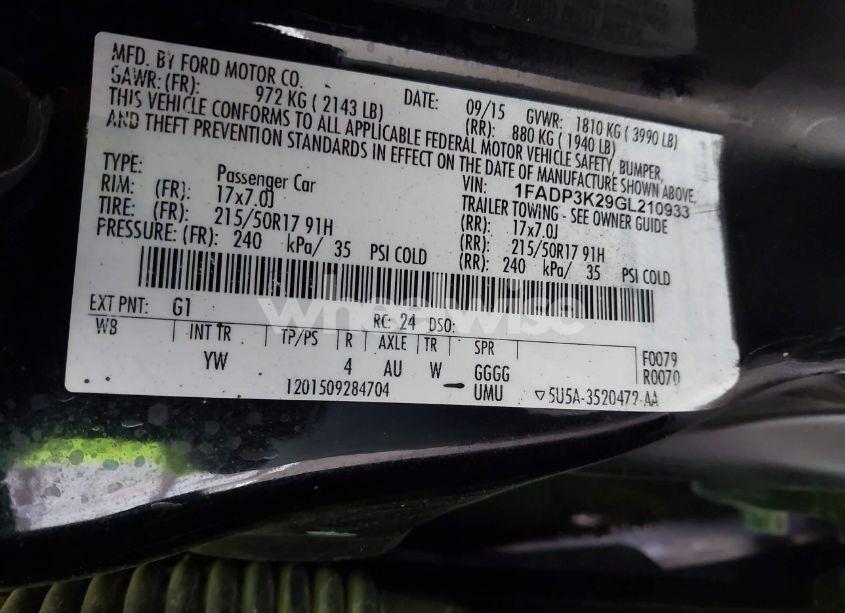 Photo 9 of 2016 Ford Focus SE (VIN 1FADP3K29GL210933)