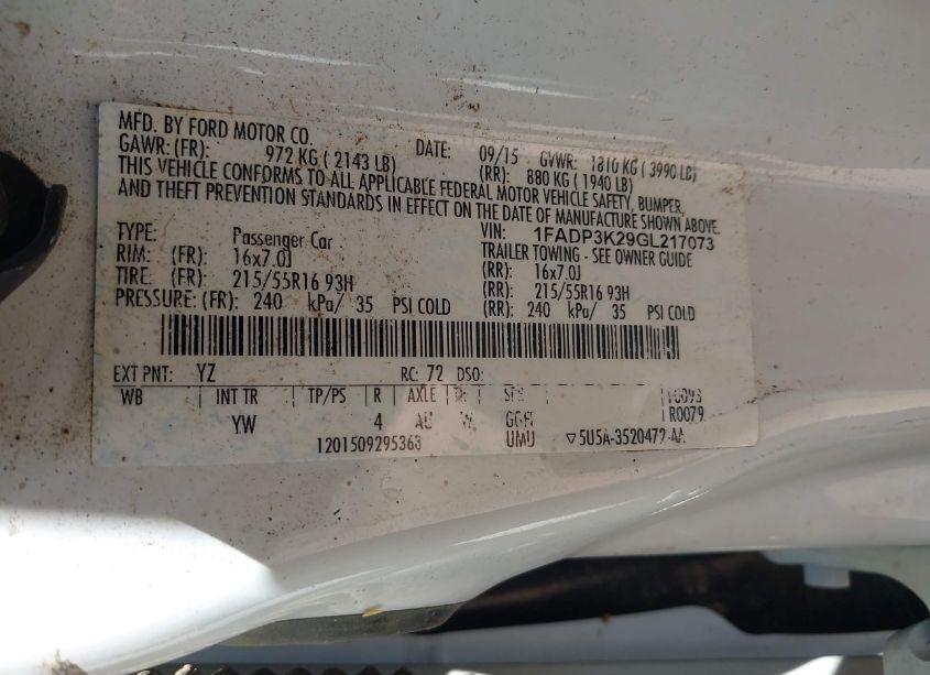 Photo 9 of 2016 Ford Focus SE (VIN 1FADP3K29GL217073)