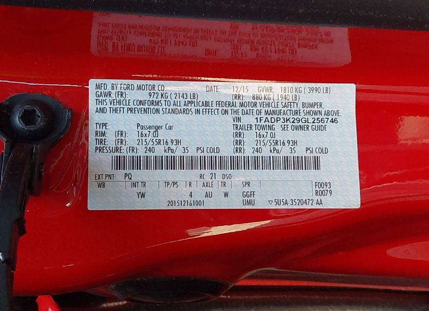 Photo 9 of 2016 Ford Focus SE (VIN 1FADP3K29GL256746)