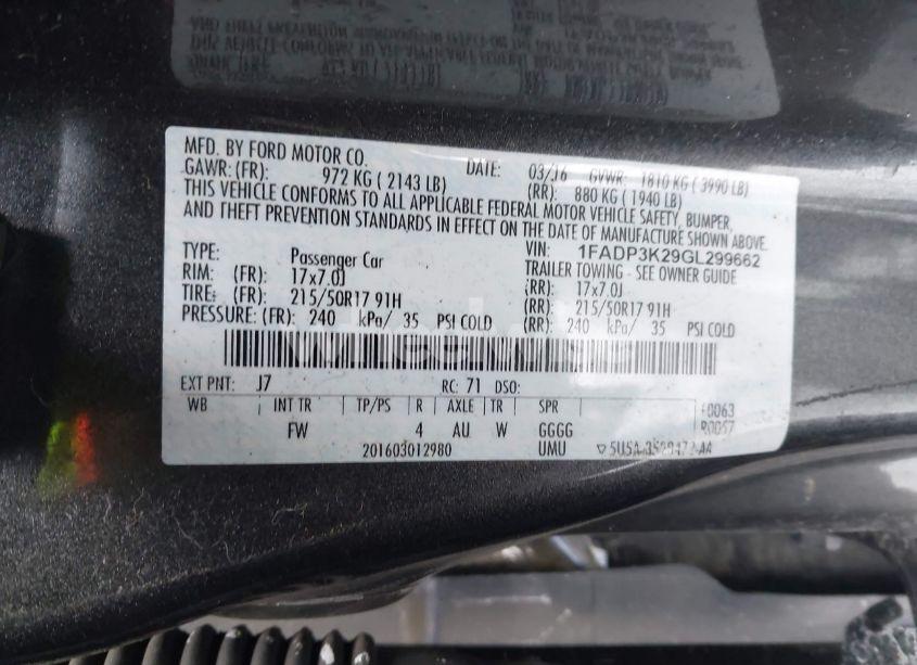 Photo 9 of 2016 Ford Focus SE (VIN 1FADP3K29GL299662)