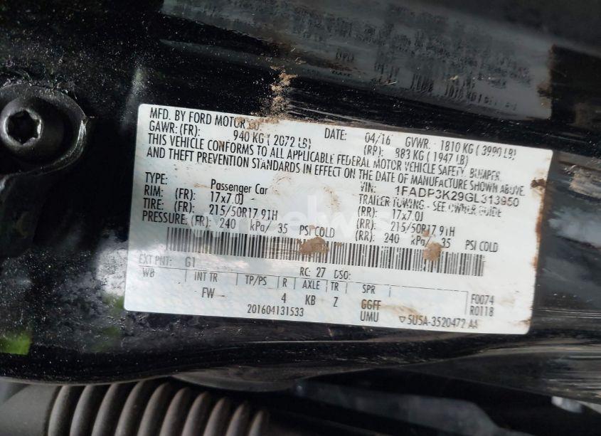 Photo 9 of 2016 Ford Focus SE (VIN 1FADP3K29GL313950)