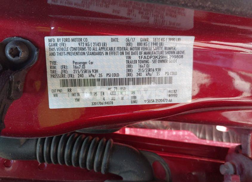 Photo 9 of 2017 Ford Focus SE (VIN 1FADP3K29HL299808)