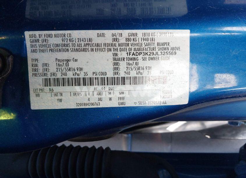 Photo 9 of 2018 Ford Focus SE (VIN 1FADP3K29JL325569)