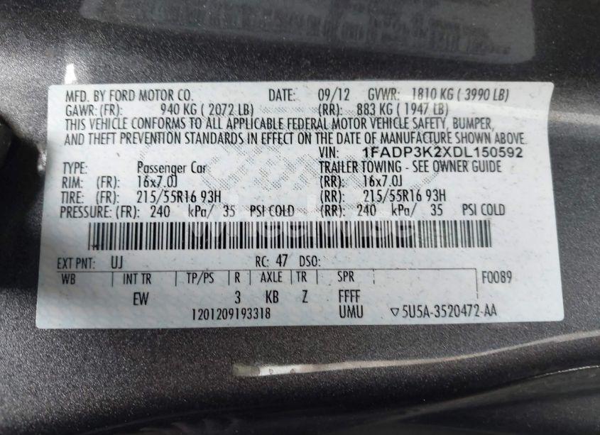 Photo 9 of 2013 Ford Focus SE (VIN 1FADP3K2XDL150592)